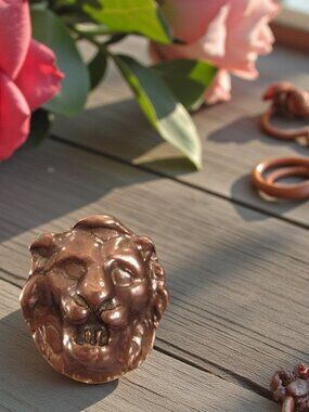 Antique Lion Ring, Hand Cast Copper, Size 8.5